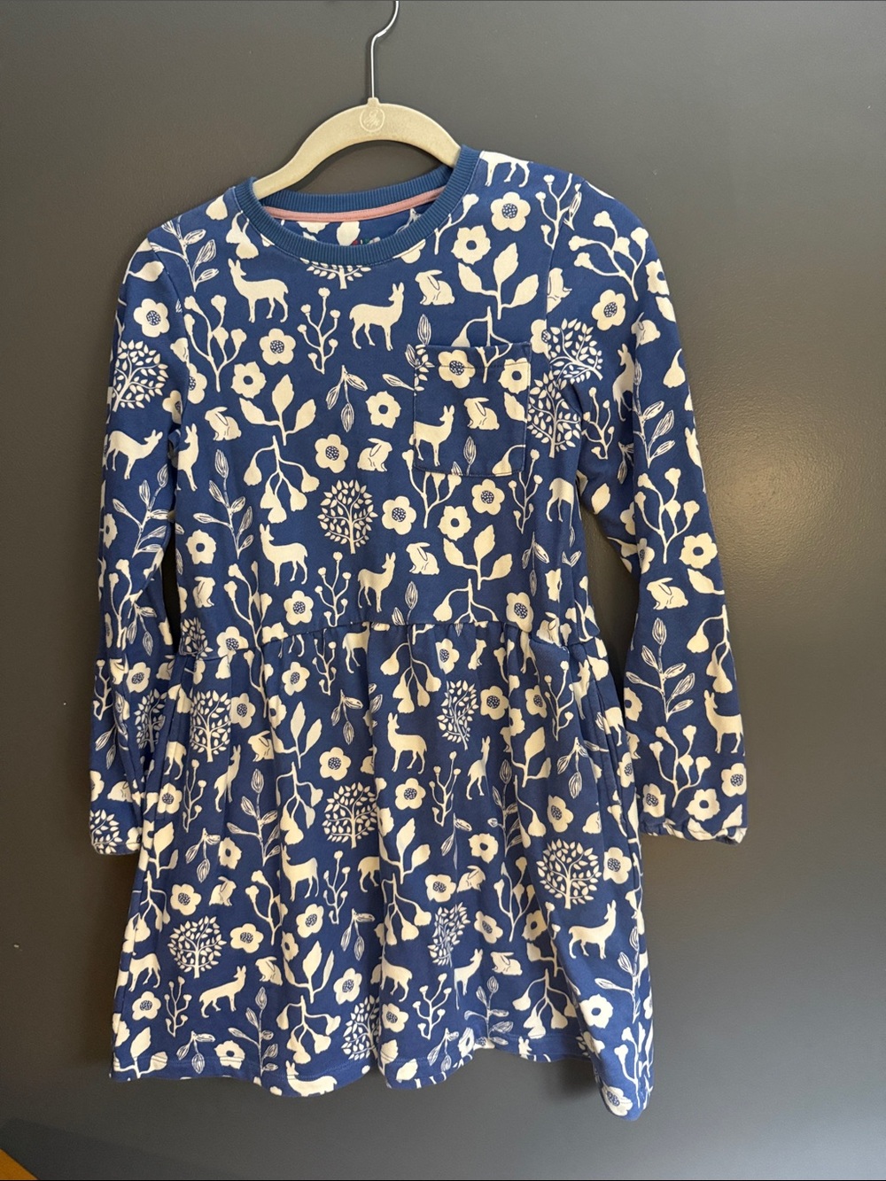 Girls Navy Floral & Animal Print Long Sleeve Dress